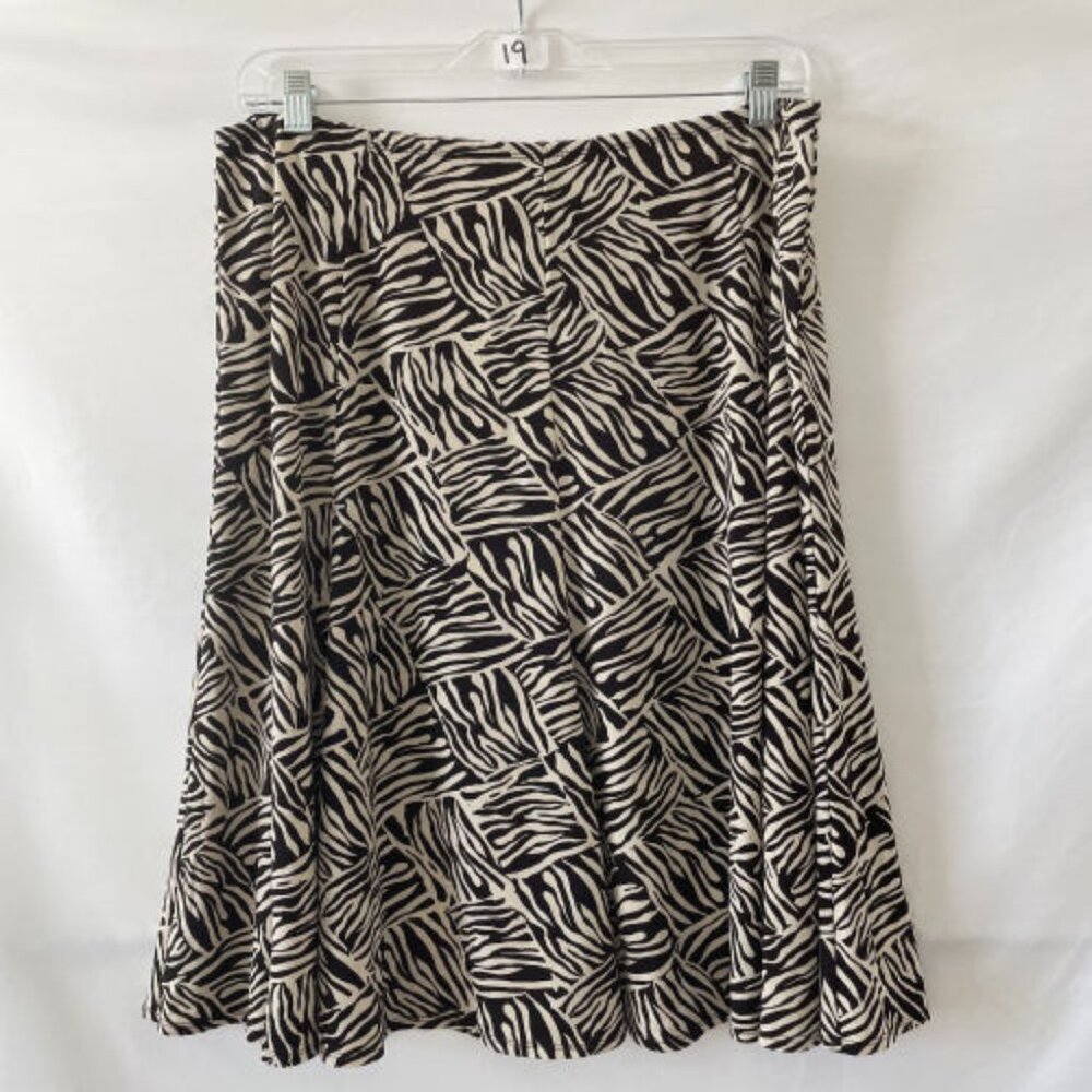 Unbranded Womens Brown Elastic Waist Zebra Print Flare Skirt Size 14